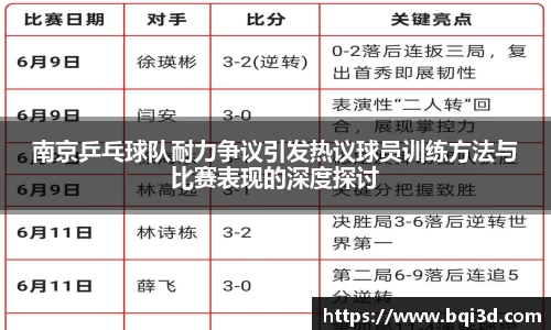 南京乒乓球队耐力争议引发热议球员训练方法与比赛表现的深度探讨